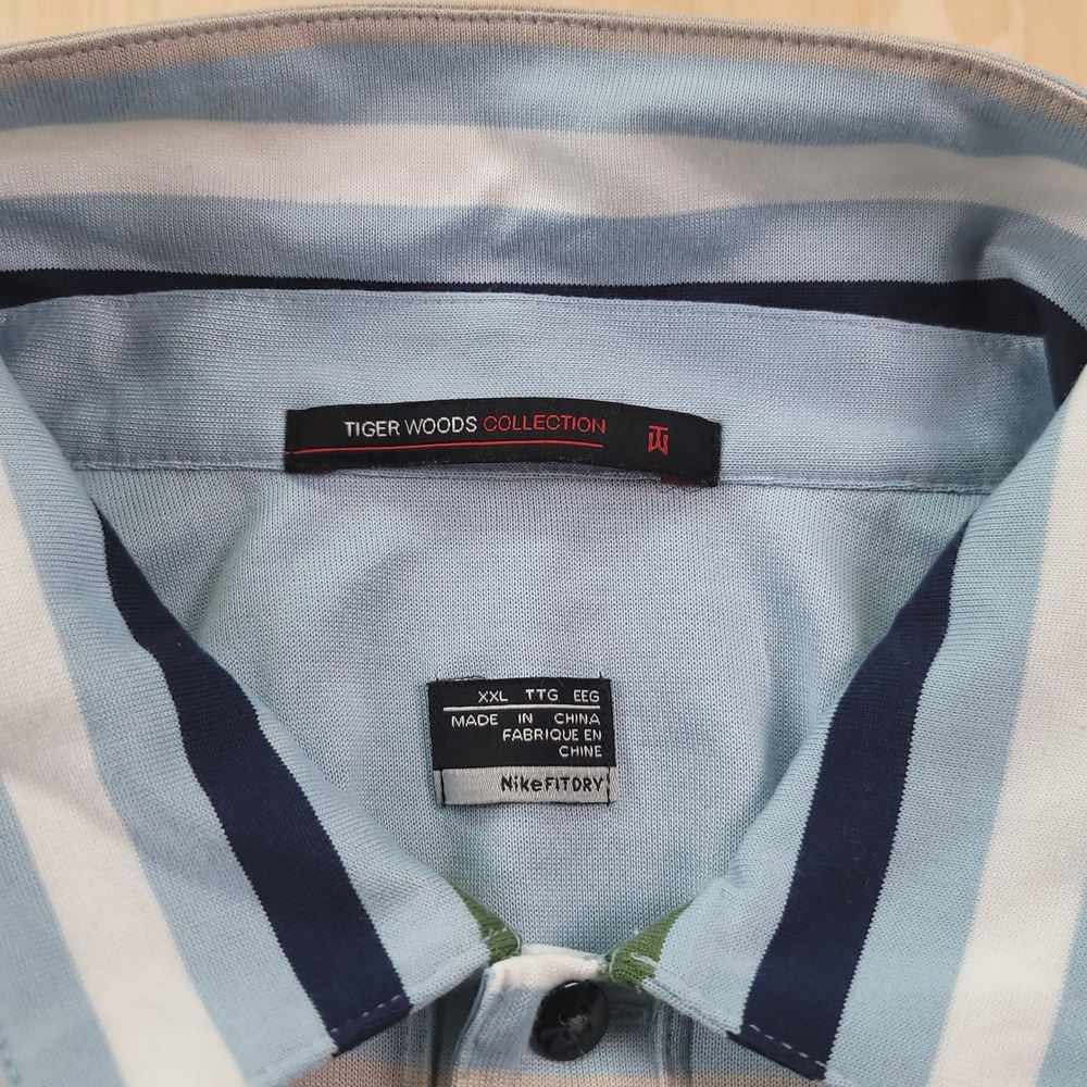 Nike Tiger Woods Collection Polo Shirt Mens XXL Blue Green Striped Golf TW Logo - Picture 5 of 10